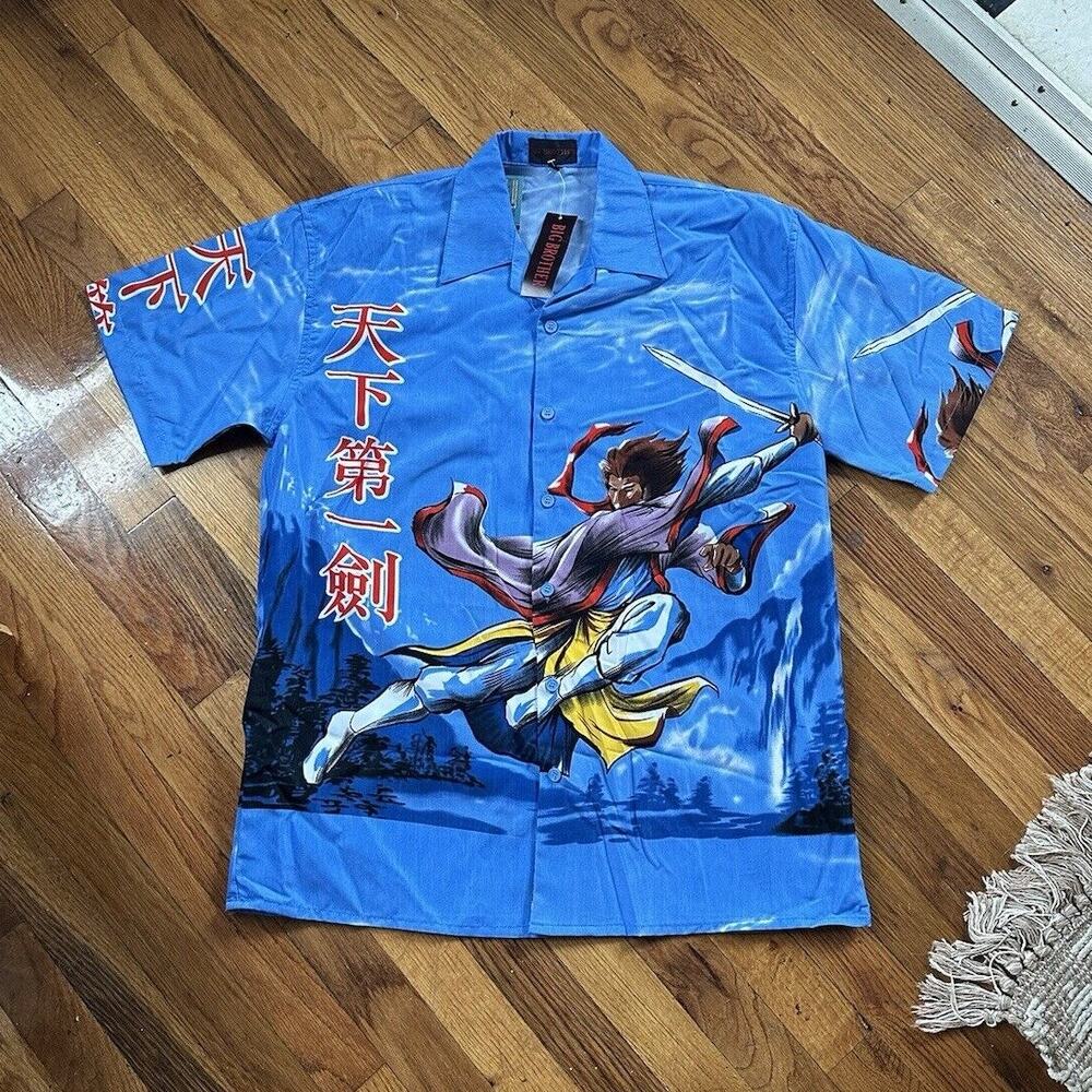 Vintage Big Brother Shirt Men’s Small Blue Anime Afro Samurai Button Up